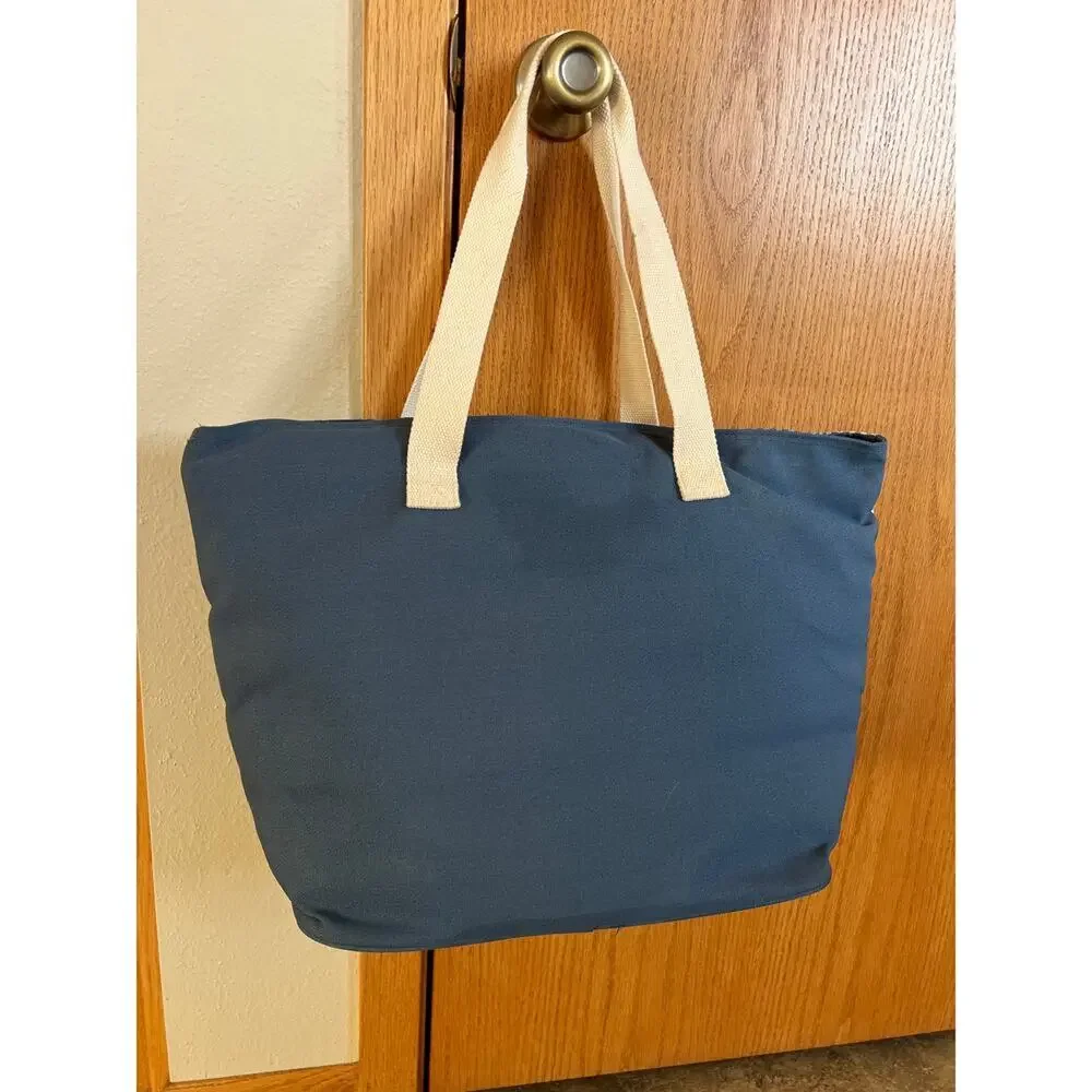 Rae Dunn Blue Cream Insulated Beach Large Tote Bag